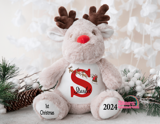 Christmas Monogram Personalised Reindeer Plush