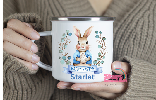 Easter Personalised Enamel Mug,Pink/Blue ,Easter Mug.