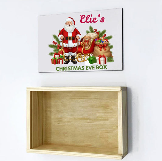 Christmas Eve Personalised Wooden Box With Sliding Lid, Two Sizes, 1st December Custom Box- Santa