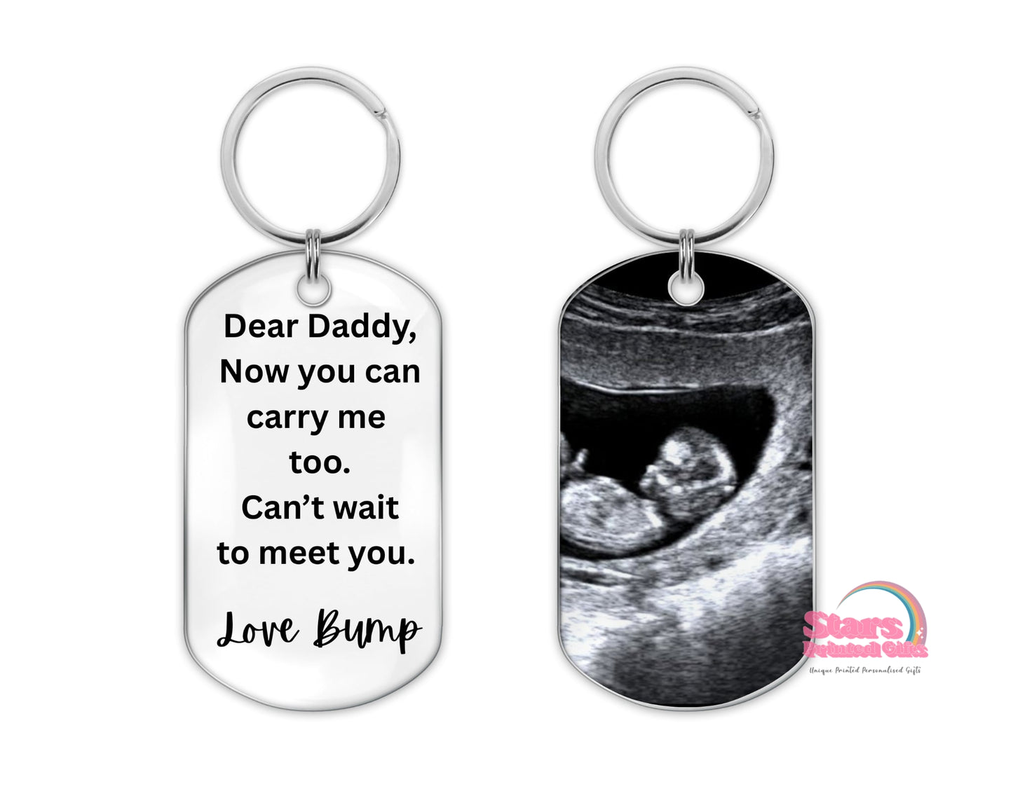 Personalised Dog Tag Keyring, Custom Photo & Name Keychain, Custom Printed Gift- Baby Bump