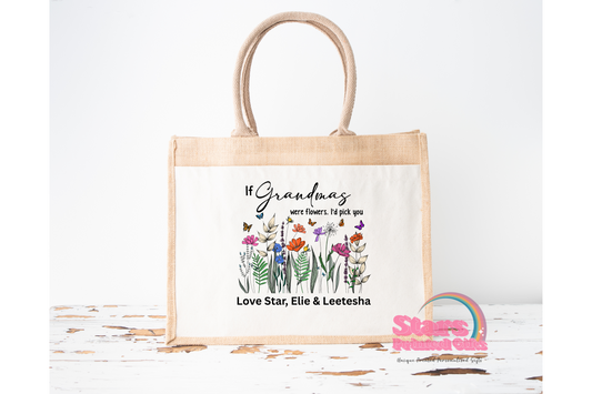 Mother's Day Gift, Personalised Jute Tote Bag, Personalised Flower Garden Quote Bag.
