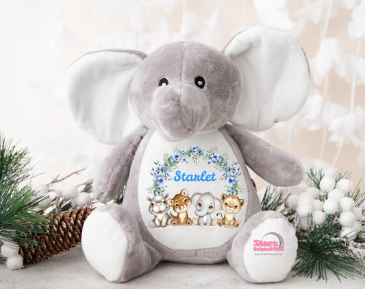 Personalised Elephant Pluah B, Custom Printed Keepsake Bear.