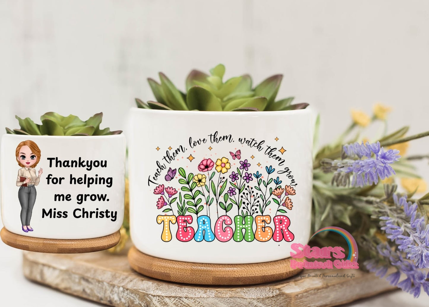Teacher Personalised Succulent Planter Pot, Custom Classroom Gift, Thank You Teacher Gift, End of Year Appreciation Plant Pot.