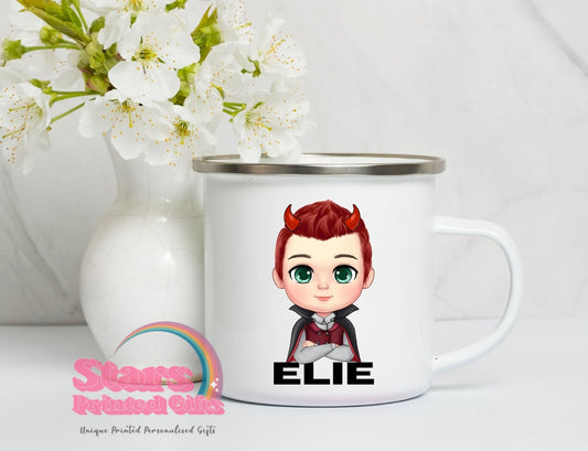 Personalised Halloween Enamel Mug, Spooky custom Mug, Trick or Treat Gift- Folded Arms