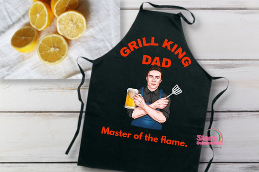 Personalised Dad Chibi Apron, Father's Day Gift, Funny BBQ Cooking Gift For Dad-Grill King