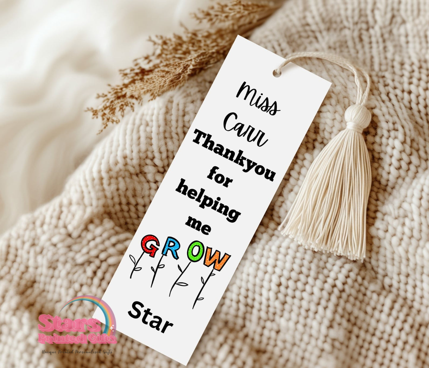 Personalised Teacher Aluminium Bookmark | Teacher Thank You Gift | Custom Name Bookmark | End of Term Gift for Teacher or Educator - Grow