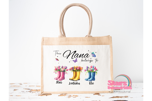 Mother's Day Gift,Personalised Jute Bag, Personalised Garden Boots.