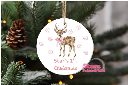 Personalised Christmas Ornament – Custom Ceramic or Aluminium Ornament – 1st Christmas Keepsake Decoration – Deer
