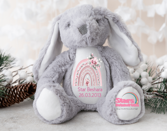 Floral Rainbow Birth Stat Personalised Bear