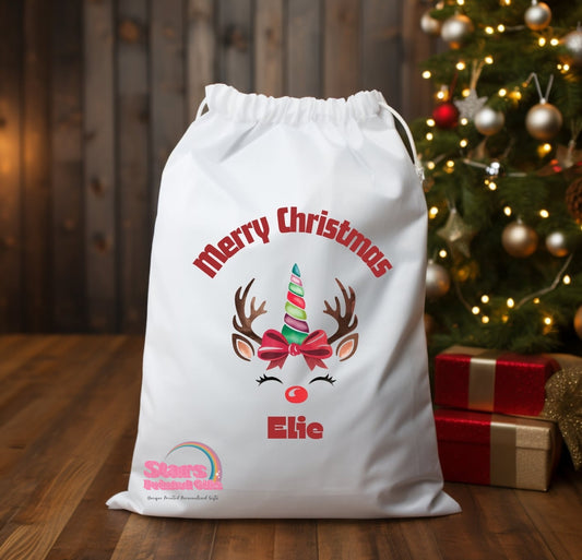 Personalised Christmas Santa Sack Christmas Unicorn / Custom Name Christmas Gift Bag / Reuseable Christmas Toy Bag For Kids