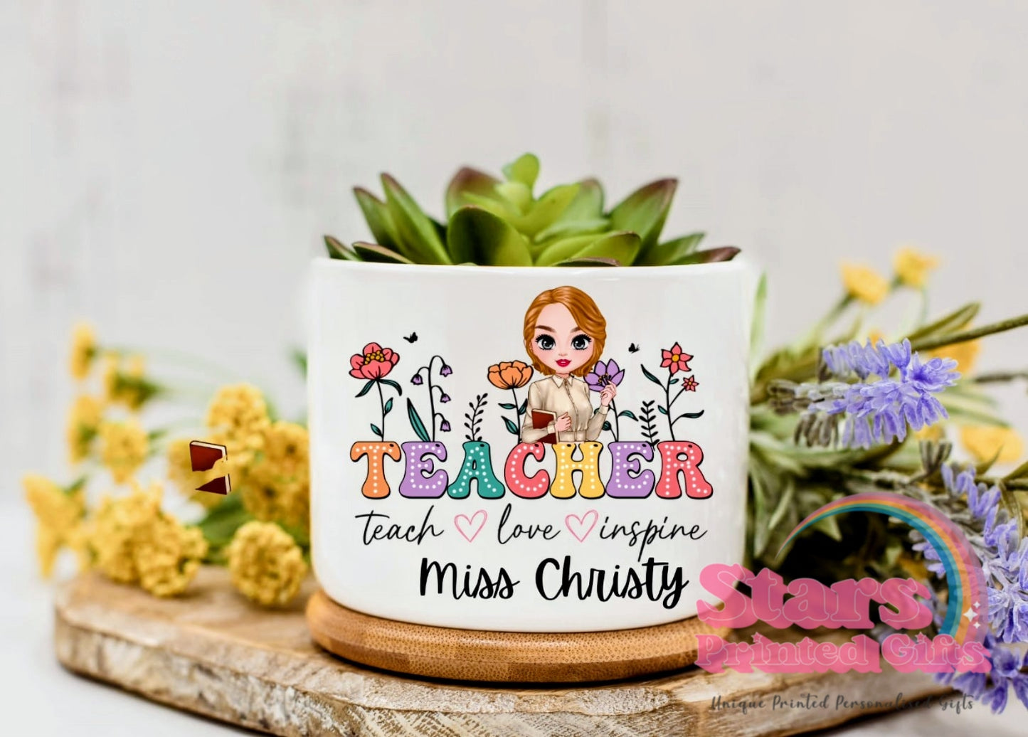 Teacher Personalised Succulent Planter Pot, Custom Classroom Gift, Thank You Teacher Gift, End of Year Appreciation Plant Pot - Teach Love Inspire