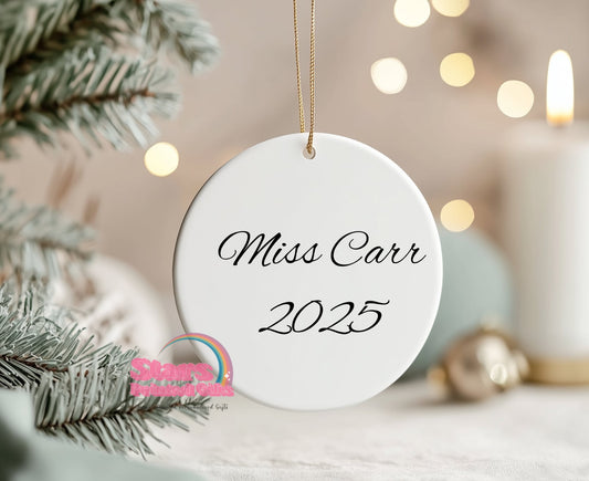 Personalised Teacher Ornament – Custom Ceramic or Aluminium Ornament – Teacher Christmas Keepsake Decoration – Teacher Appreciation