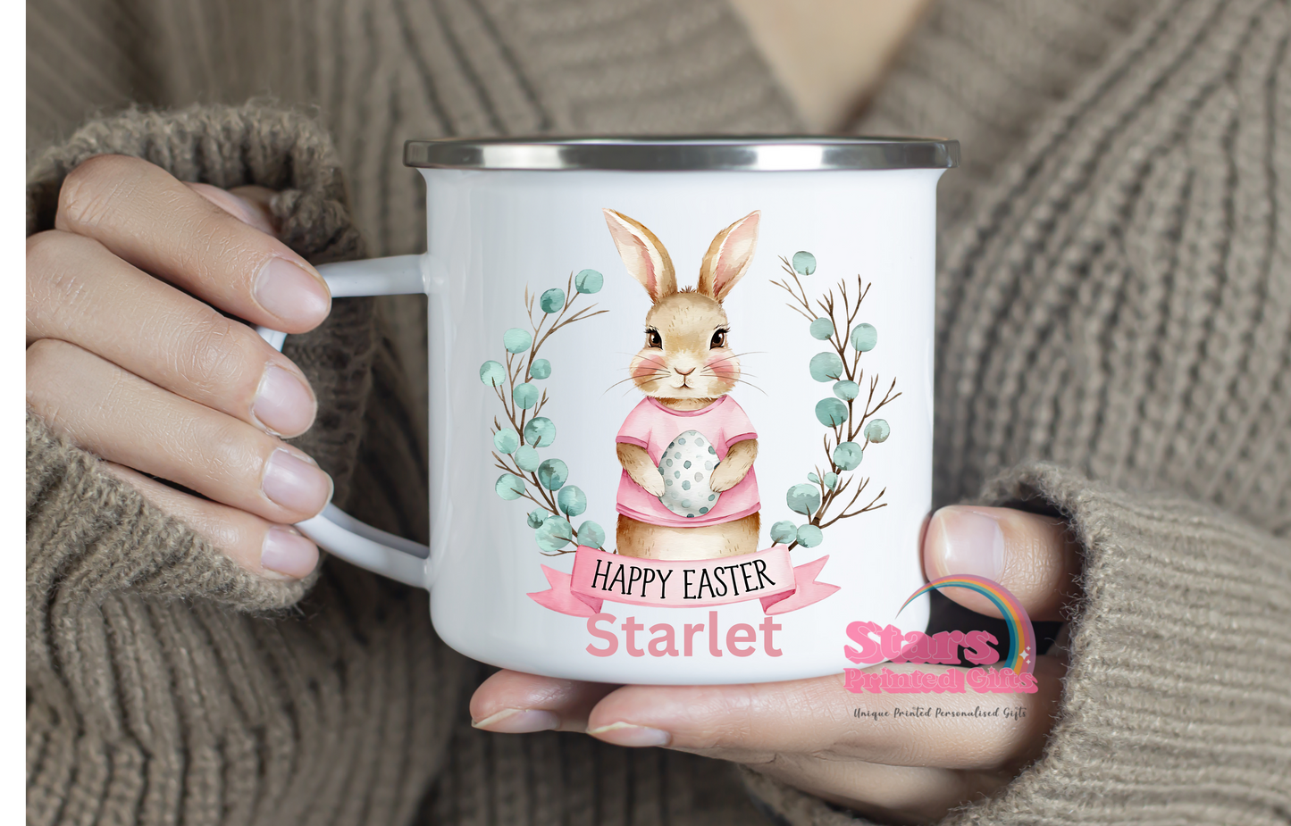 Easter Personalised Enamel Mug,Pink/Blue ,Easter Mug.