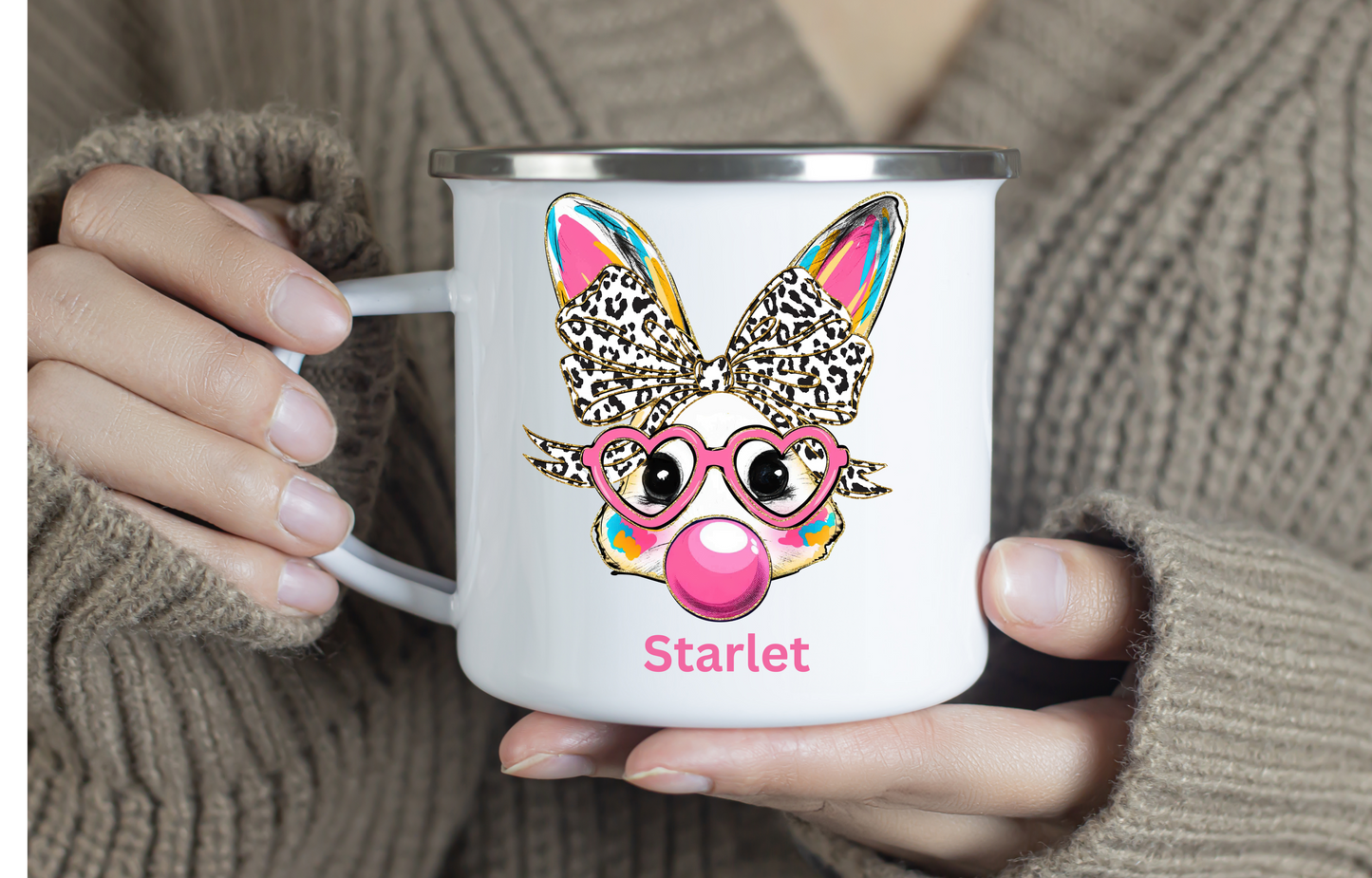 Easter Bubble Bunny Personalised Enamel Mug, Easter Gift