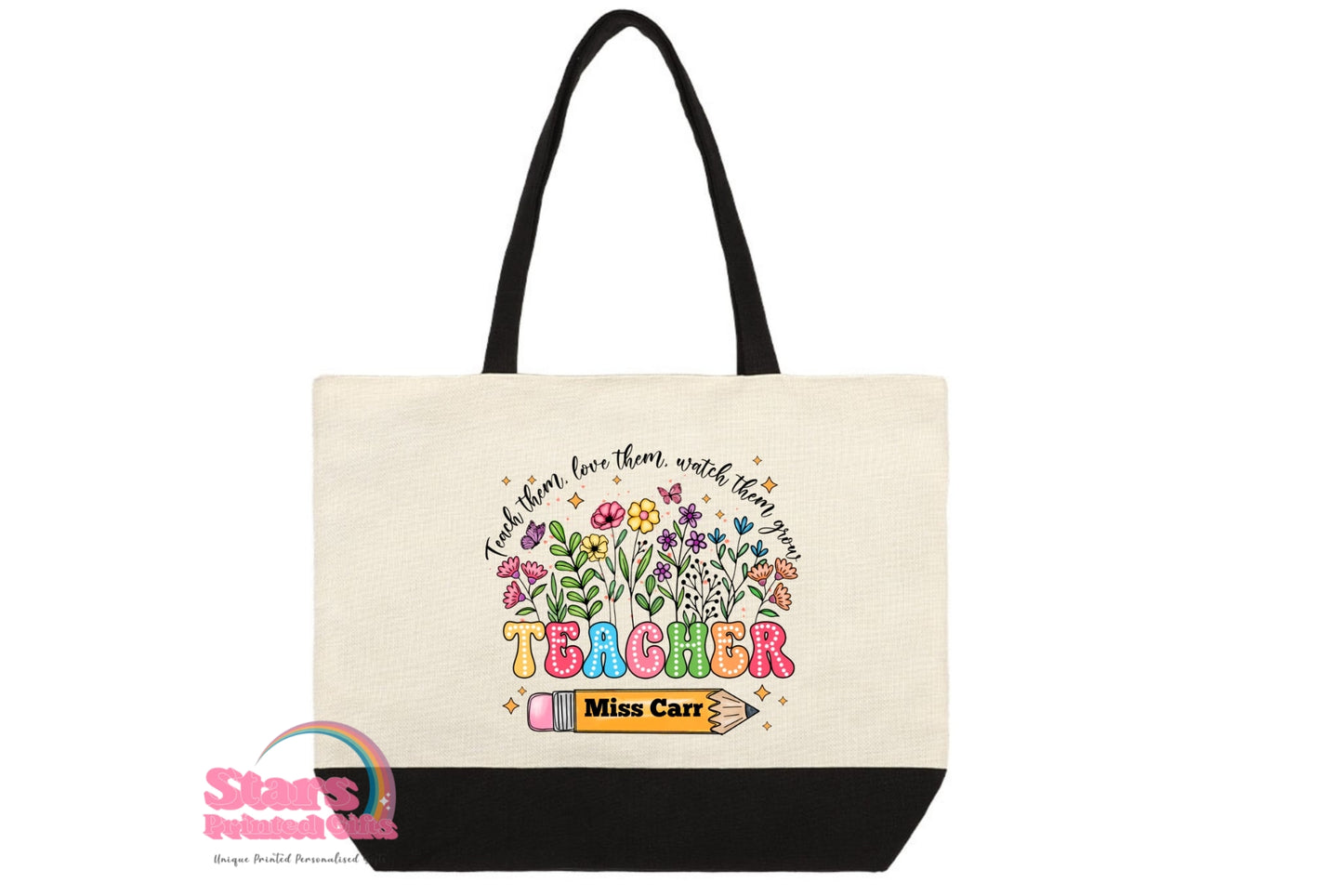 Personalised Teacher Zipped Tote Bag | Eco Friendly Reusable Teachers Bag | Custom Gift for Teachers -Teacher Pencil