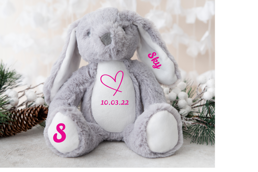 New Baby Gift, Birth Heart Bear , Personalised Plush Bunny,Personalised Keepsake Plush Bear, Baby Shower Gift.