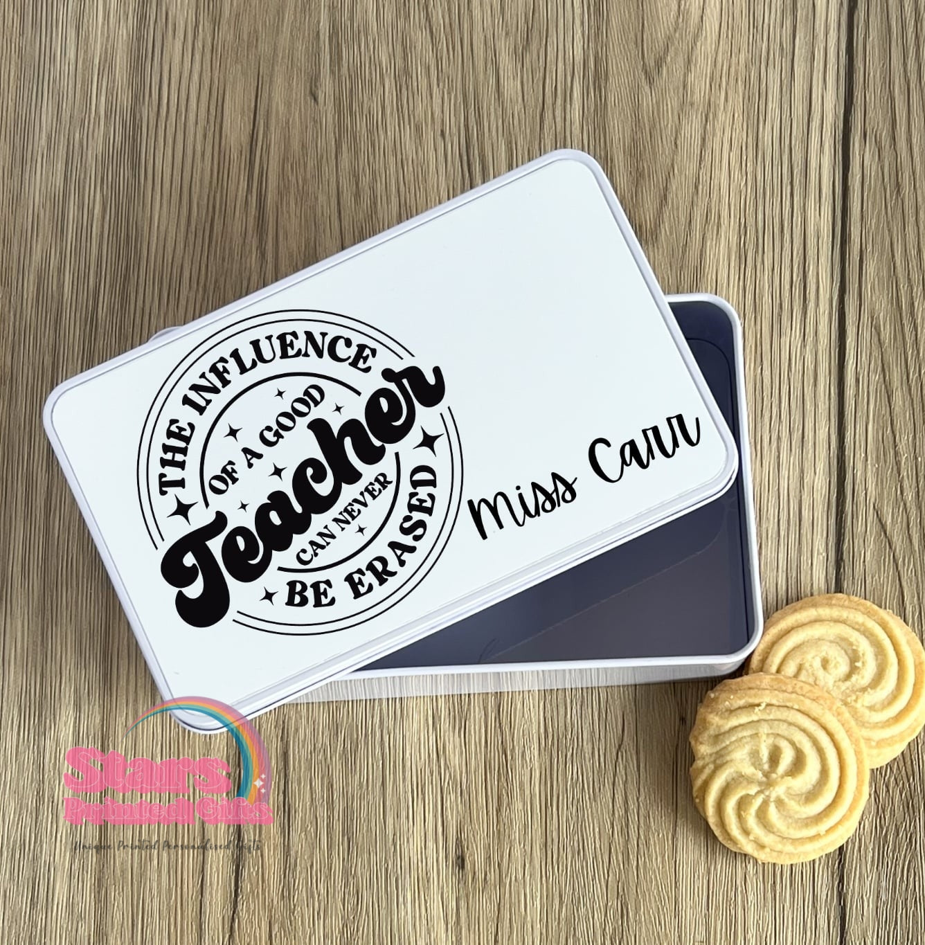 Personalised Teacher Metal Tin Box | Custom Rectangle Pencil Tin for Stickers, Pens & Pencils | Stationery Storage Box |Teacher Quote