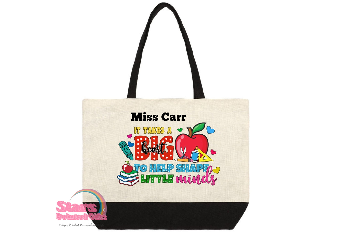 Personalised Teacher Zipped Tote Bag | Eco Friendly Reusable Teachers Bag | Custom Gift for Teachers- Big Heart
