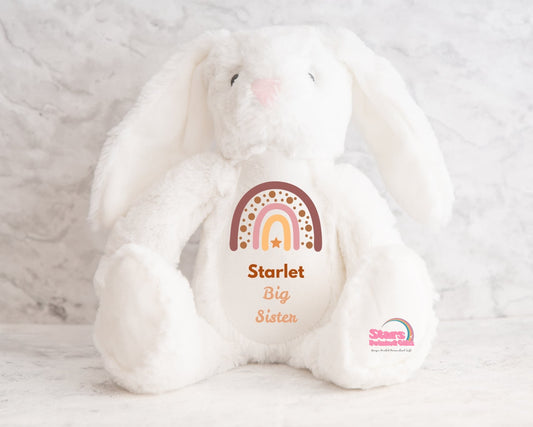 Personalised Birth Announcement Bear, Custom Printed Keepsake Teddy , Custom Teddy-Rainbow Big Sister/Brother