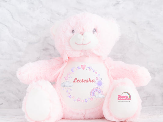Personalised Moon Wreathe Plush , Custom Printed Keepsake Bear, Boy/Girl Personalised Bear
