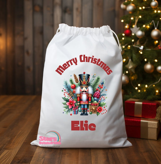 Personalised Christmas Santa Sack Christmas Nutcracker / Custom Name Christmas Gift Bag / Reuseable Christmas Toy Bag For Kids
