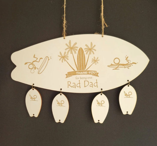 Rad Dad Surf Board Wall Hanger, Custom Wood Sign,Personalised Wall Sign