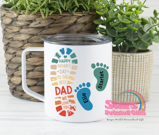 Father's Day Feet Camping Mug, Custom Personalised Father's Day Camping Gift, Custom Mug.