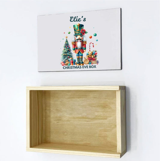 Christmas Eve Personalised Wooden Box With Sliding Lid, Two Sizes, 1st December Custom Box- Nutcracker Cracker