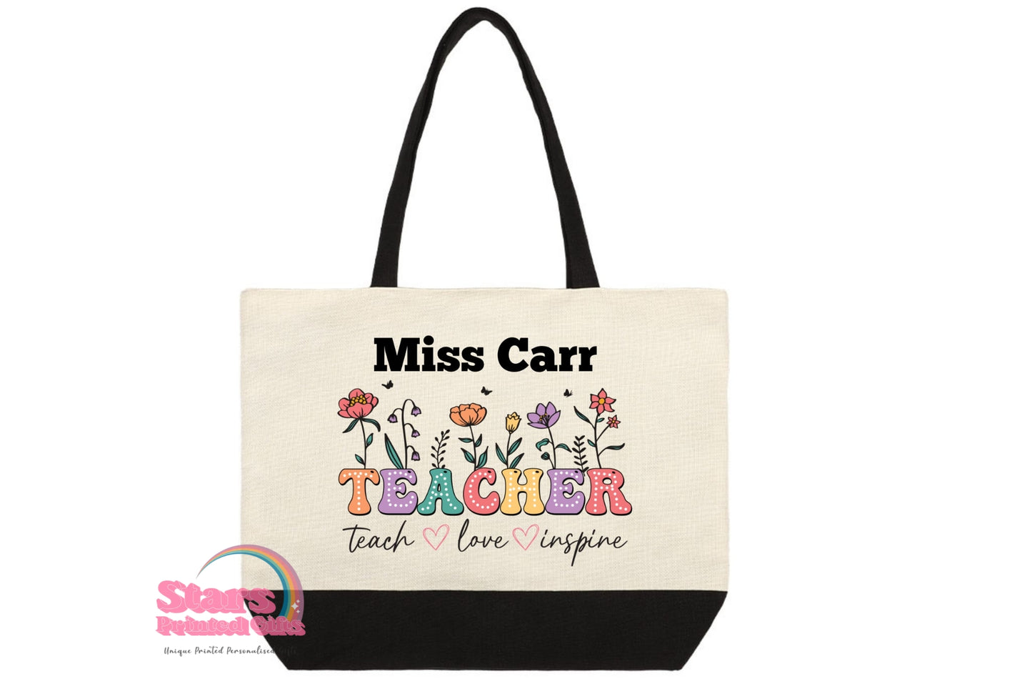 Personalised Teacher Zipped Tote Bag | Eco Friendly Reusable Teachers Bag | Custom Gift for Teachers- Teach Love Inspire