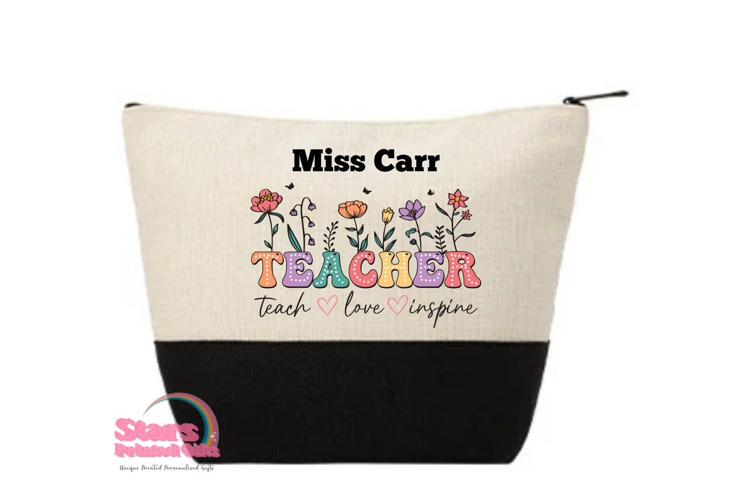 Personalised Teacher Zipped Tote Bag | Eco Friendly Reusable Teachers Bag | Custom Gift for Teachers- Teach Love Inspire