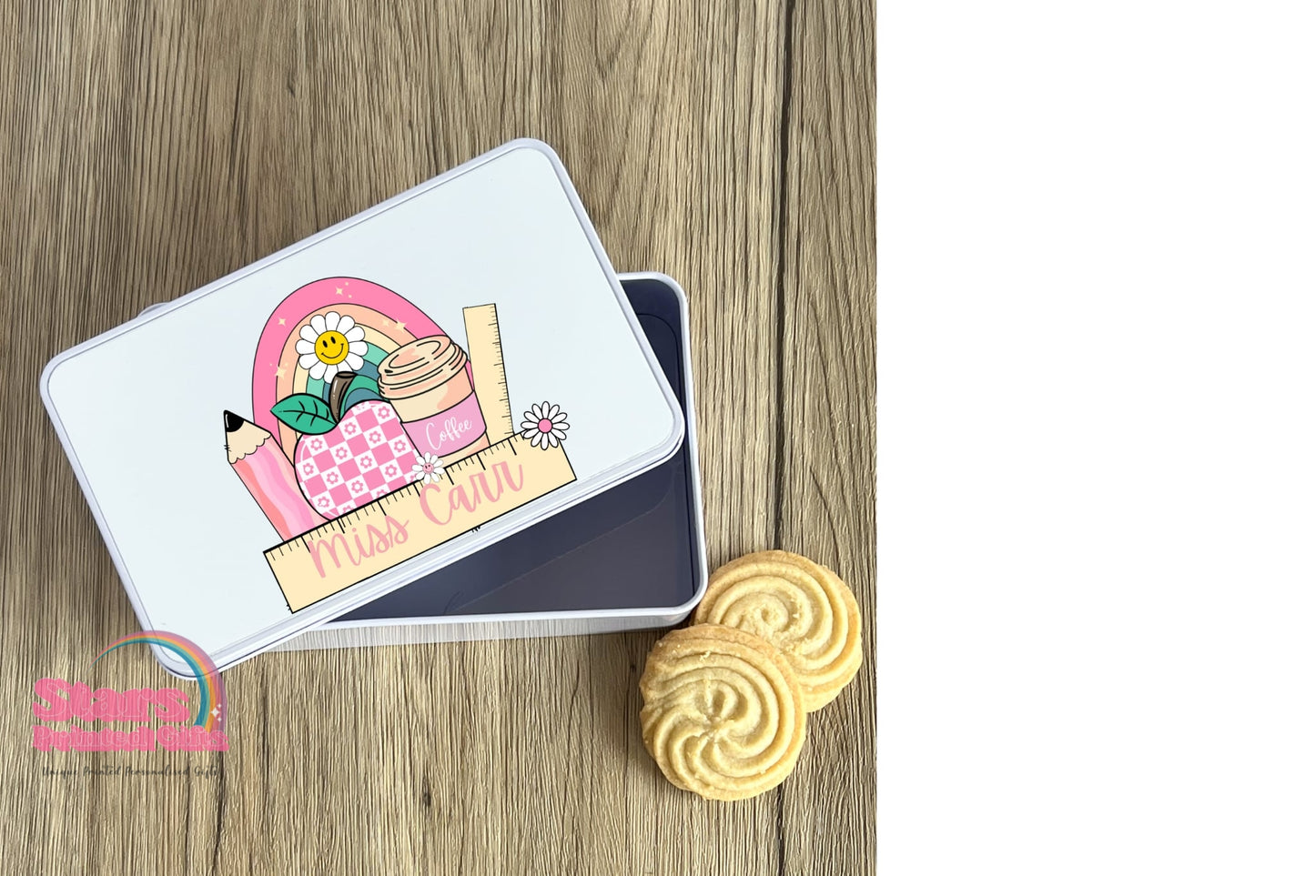 Personalised Teacher Metal Tin Box | Custom Rectangle Pencil Tin for Stickers, Pens & Pencils | Stationery Storage Box