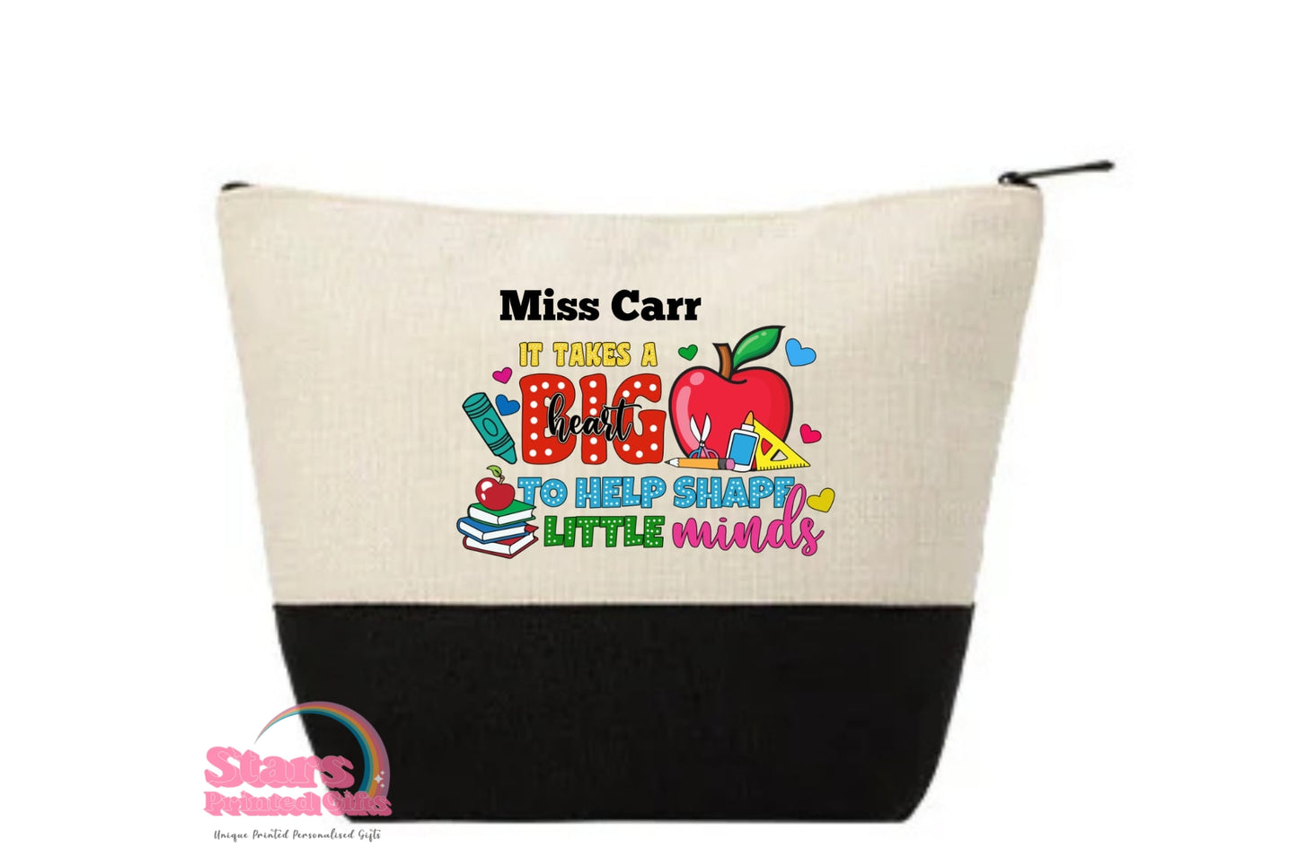Personalised Teacher Zipped Tote Bag | Eco Friendly Reusable Teachers Bag | Custom Gift for Teachers- Big Heart