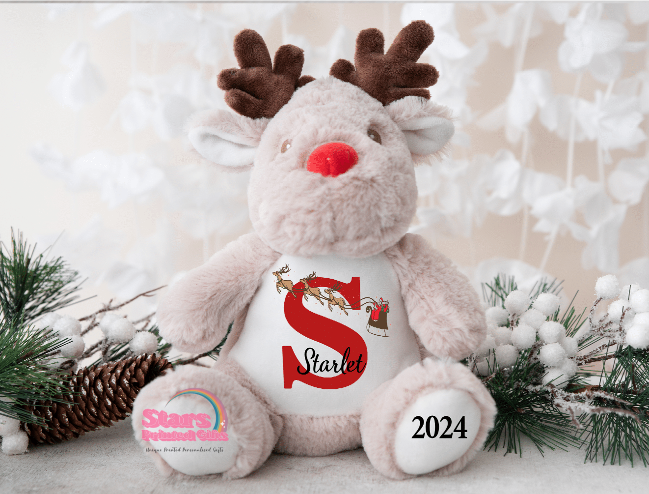 Christmas Monogram Personalised Reindeer Plush