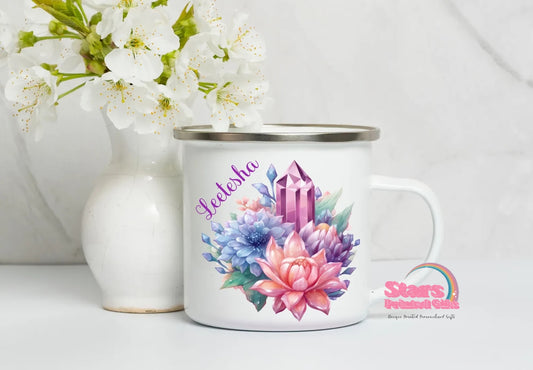 Floral Crystal Printed Personalised Enamel Mug