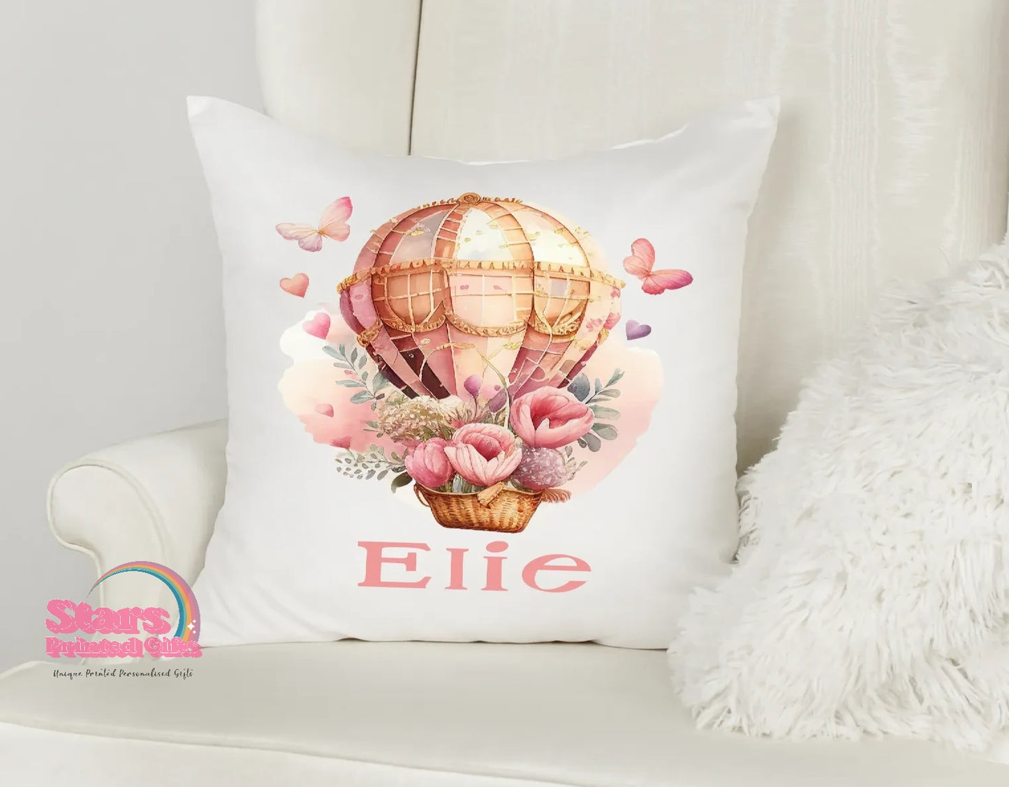 Pink Hot Air Balloon Personalised Printed Pillowcase/Pillow