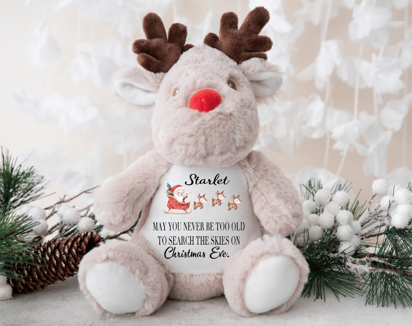 Christmas Personalised Plush Reindeer Christmas   Eve Quote