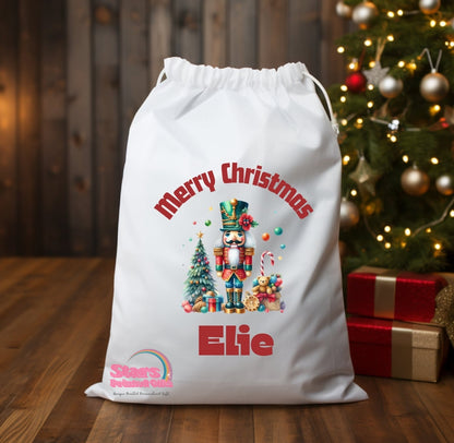 Personalised Christmas Santa Sack Christmas Nutcracker / Custom Name Christmas Gift Bag / Reuseable Christmas Toy Bag For Kids