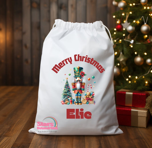 Personalised Christmas Santa Sack Christmas Nutcracker / Custom Name Christmas Gift Bag / Reuseable Christmas Toy Bag For Kids