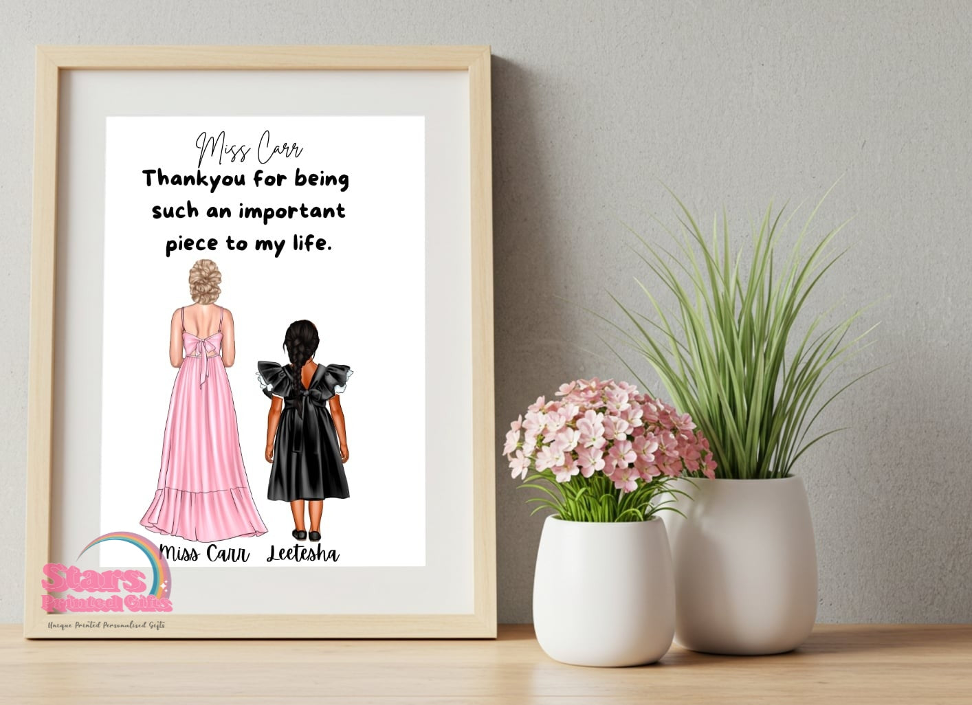 Personalised Teacher Artwork, Custom Teacher Portrait , For Childcare Teacher, Digital Print, Printed or Framed Gift.