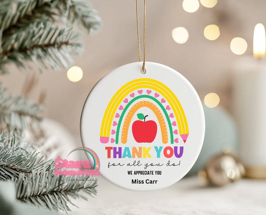 Personalised Teacher Ornament – Custom Ceramic or Aluminium Ornament – Teacher Christmas Keepsake Decoration – Thankyou