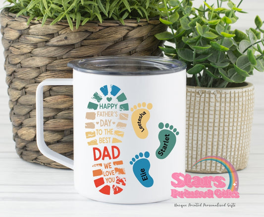 Father's Day Feet Camping Mug, Custom Personalised Father's Day Camping Gift, Custom Mug.