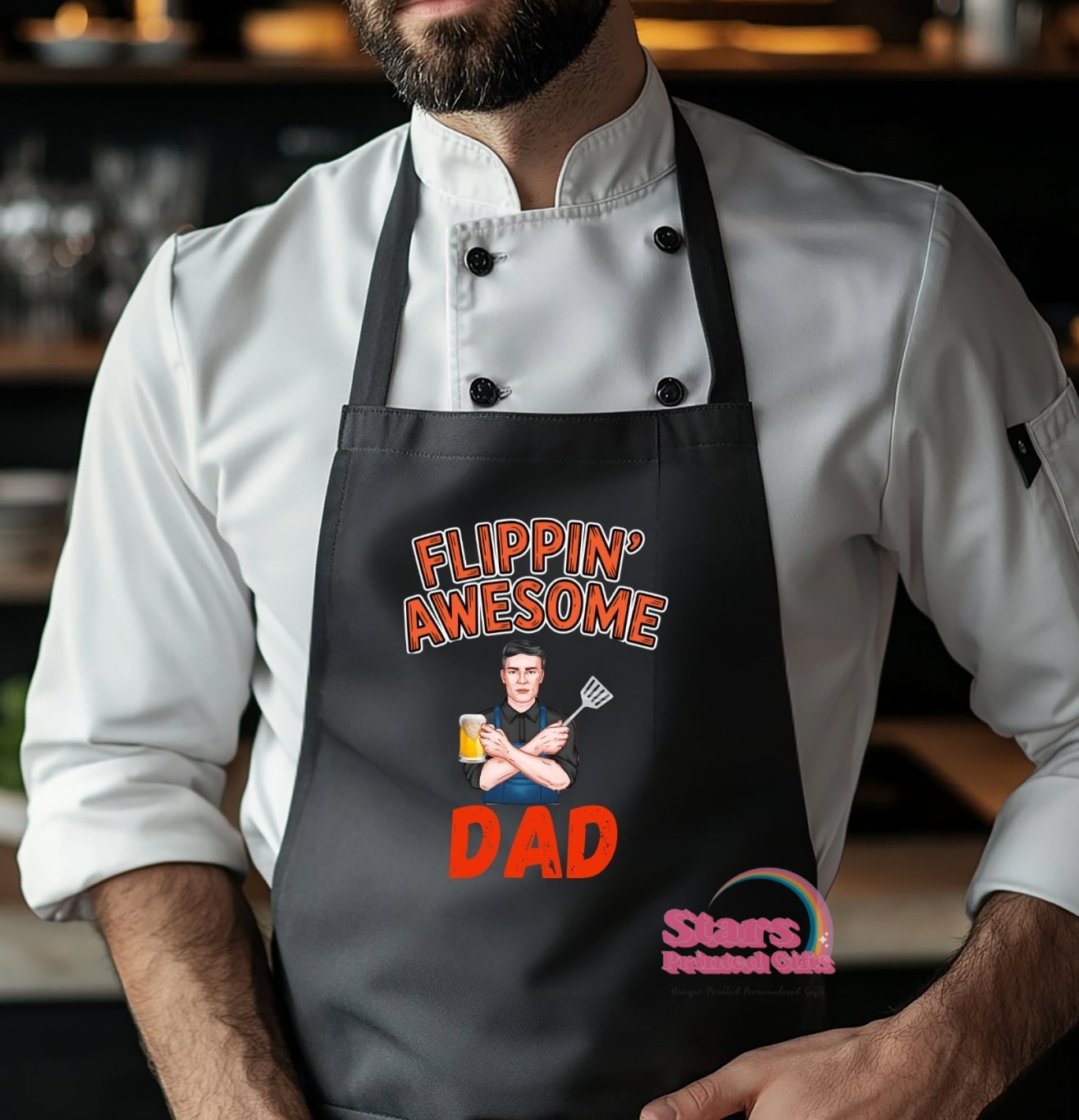 Personalised Dad Chibi Apron, Father's Day Gift, Funny BBQ Cooking Gift For Dad