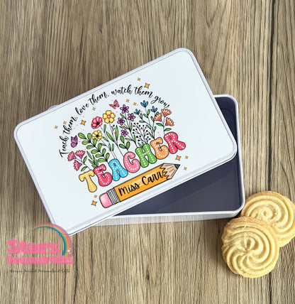 Personalised Teacher Metal Tin Box | Custom Rectangle Pencil Tin for Stickers, Pens & Pencils | Stationery Storage Box |Teacher Pencil