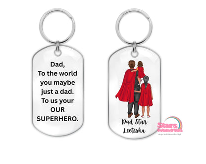 Personalised Dog Tag Keyring, Custom  Photo & Name Keychain, Custom Printed Gift- Super Dad Chibi Backview
