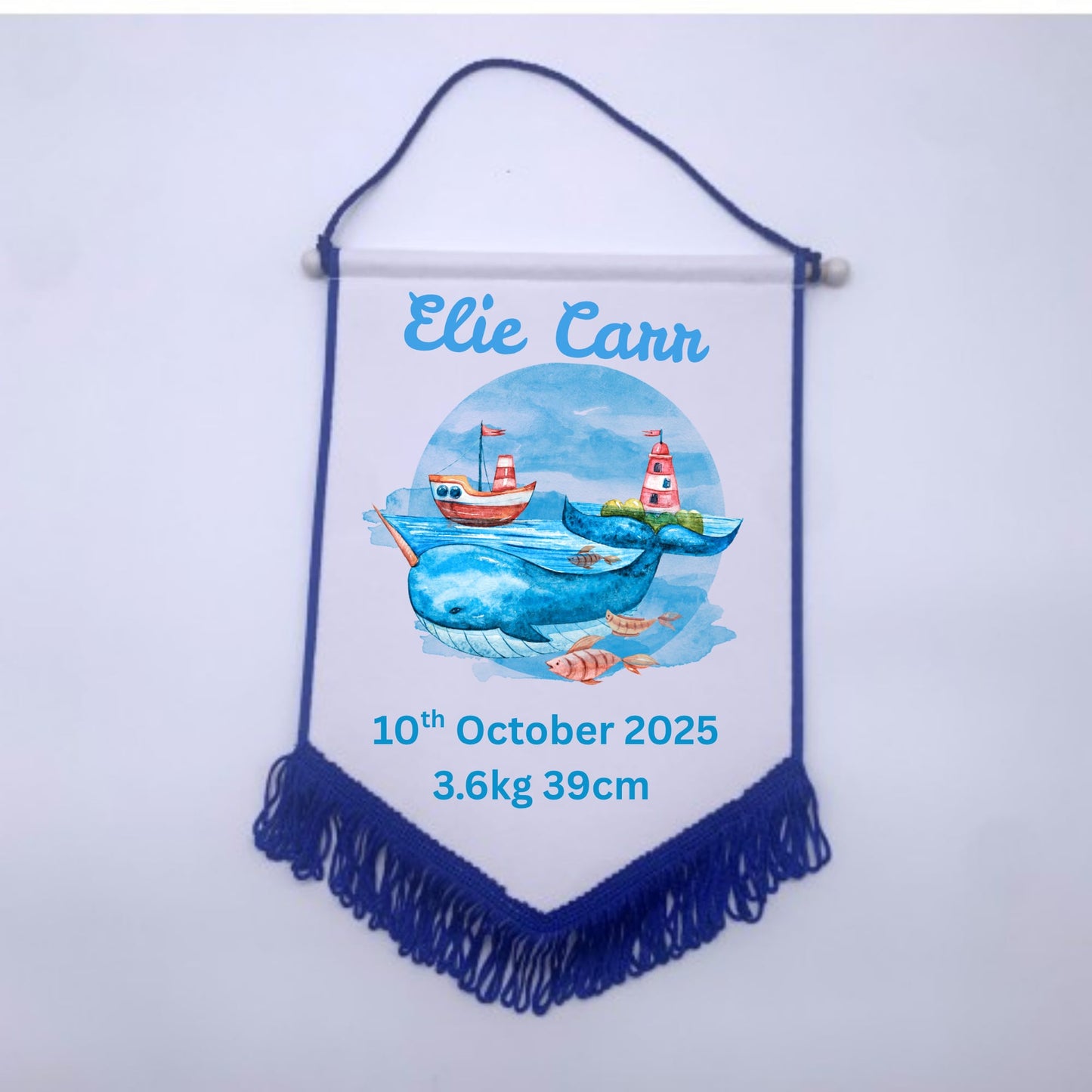 Personalised Baby Birth Stat Bunting Flag | Custom Name Nursery Decor | Newborn Wall Banner | Baby Shower Gift- Sealife