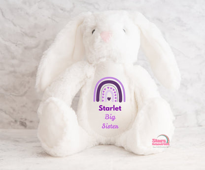 Personalised Birth Announcement Bear, Custom Printed Keepsake Teddy , Custom Teddy-Rainbow Big Sister/Brother