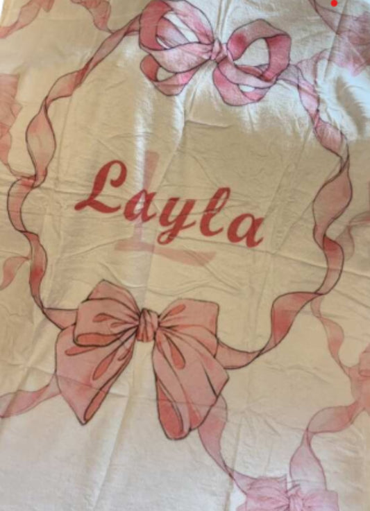 Personalised Baby blanket, Custom baby shower gift, Custom kids blanket, Name Printed Bow Blanket