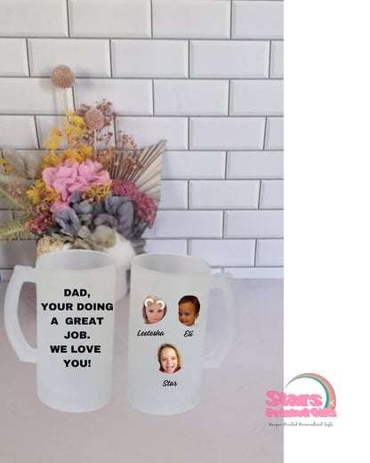 Personalised Beer Stein Glass, Custom Photo Beer Mug, Fathers Day Beer Mug Faces