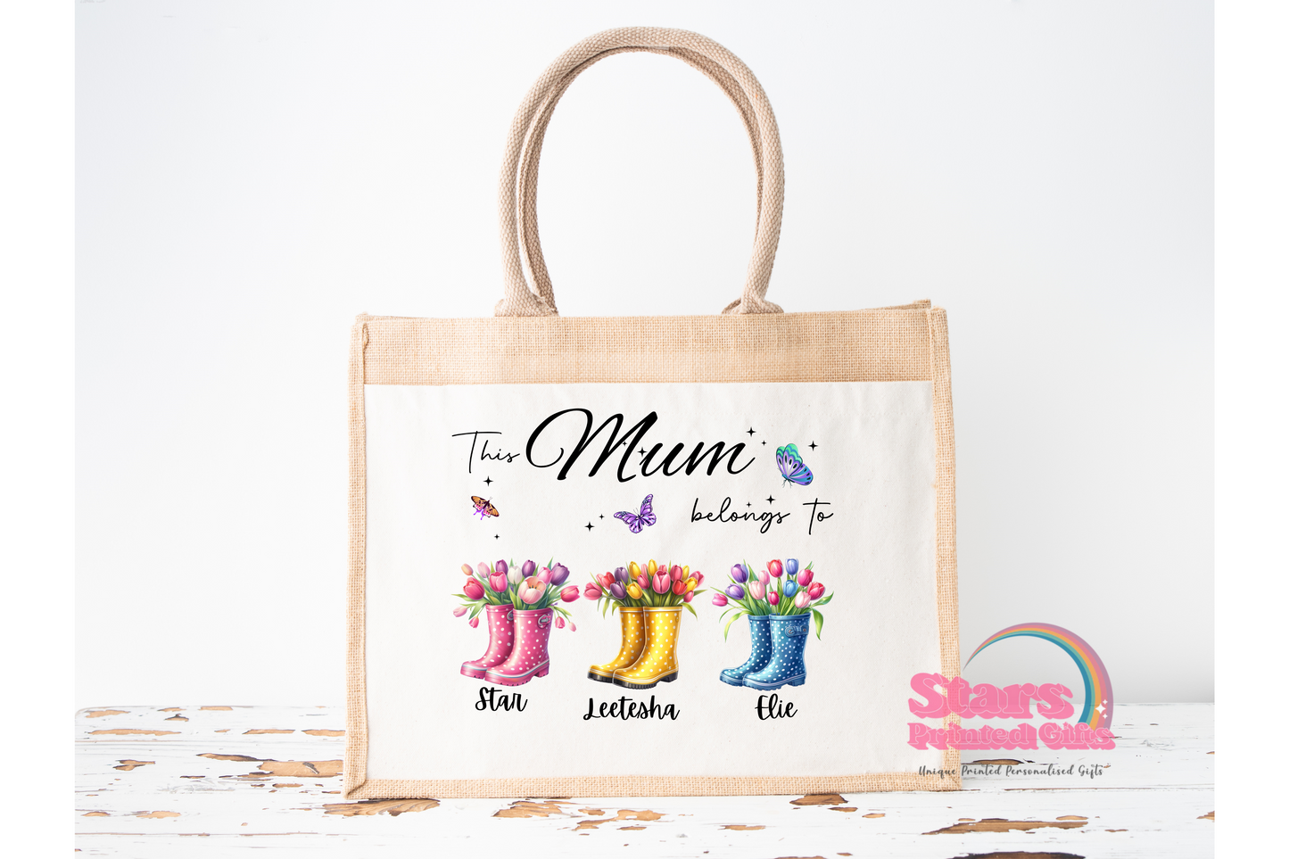 Mother's Day Gift,Personalised Jute Bag, Personalised Garden Boots.