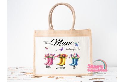 Mother's Day Gift,Personalised Jute Bag, Personalised Garden Boots.